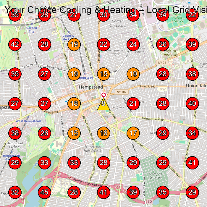 Your Choice Cooling & Heating GeoGrid visibility map for Hvac Contractor in Hempstead